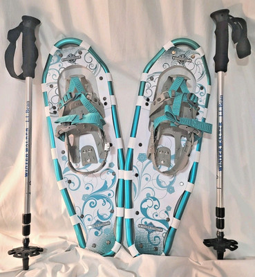 LL Bean Winter Walker 25 Snow Shoes w/ Telescopic Poles & Carrying Bag EUC