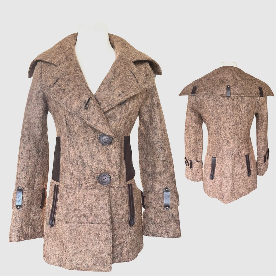 RARO Abrigo de Lana y Mohair Mackage; Impresionante Doble Pecho, Detalles de Cuero Talla XS Foto 2 de 4