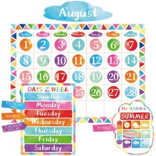 110 PCS Watercolor Calendar Bulletin Board Set Colorful Classroom Preschool