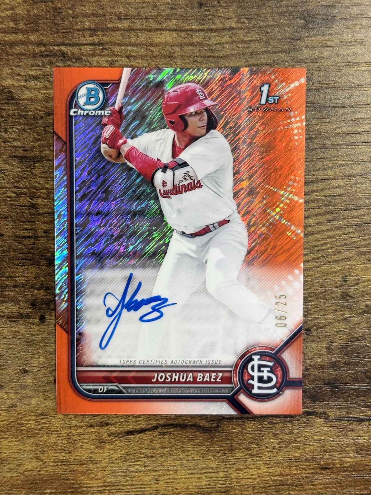 2022 Bowman Chrome Joshua Baez 1st Auto Orange Shimmer /25 Cardinals