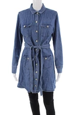 Rails Womens Cotton Button Drawstring Lined Belted Denim Top Blue Size M
