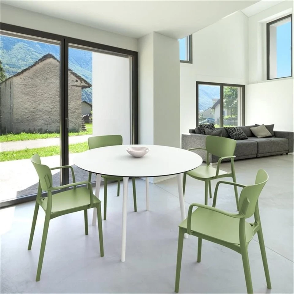 Lisa Round Dining Set with 47 inch White Table and Olive Green Armcairs - Image 2 of 4