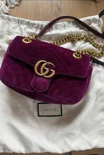 Gucci borsa a tracolla in velluto donna viola rettangolare con tracolla oro