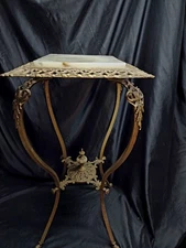 30" VICTORIAN SOLID BRASS AND ONYX PLANT STAND c1890 Green African Jade 