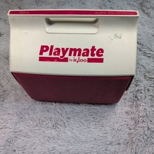 Vintage 1980's Playmate by Igloo Dk Red & White Cooler 16 Qt W/Push Button Lock 