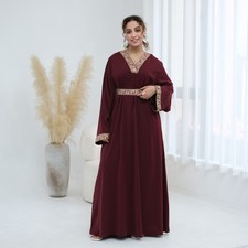 Women Plus Size Dubai Lace Embroidery Abaya Muslim Jalabiya Kaftan Long Robe