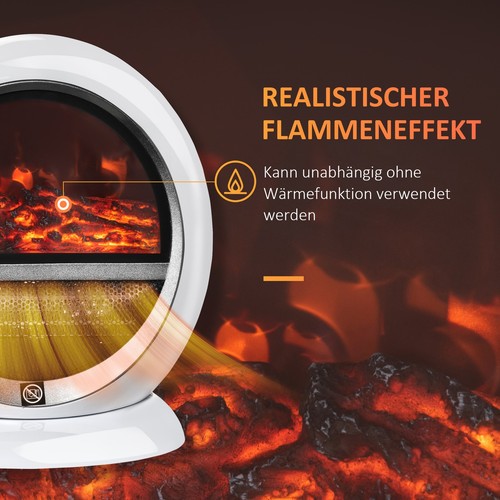 HOMCOM LED Chimenea Eléctrica Mini Mesa Chimenea de Pie con Efecto Llama 1500W Blanco - Imagen 5 de 10