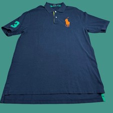 Polo Ralph Lauren Mens XLT Big Pony 3 Polo Shirt Preppy Classic Blue Orange