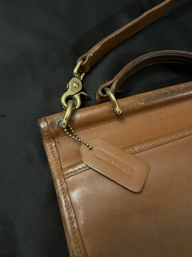 VTG Coach Willis British Tan Leather Turnlock Flap Satchel Crossbody Bag 9927 - Picture 10 of 16