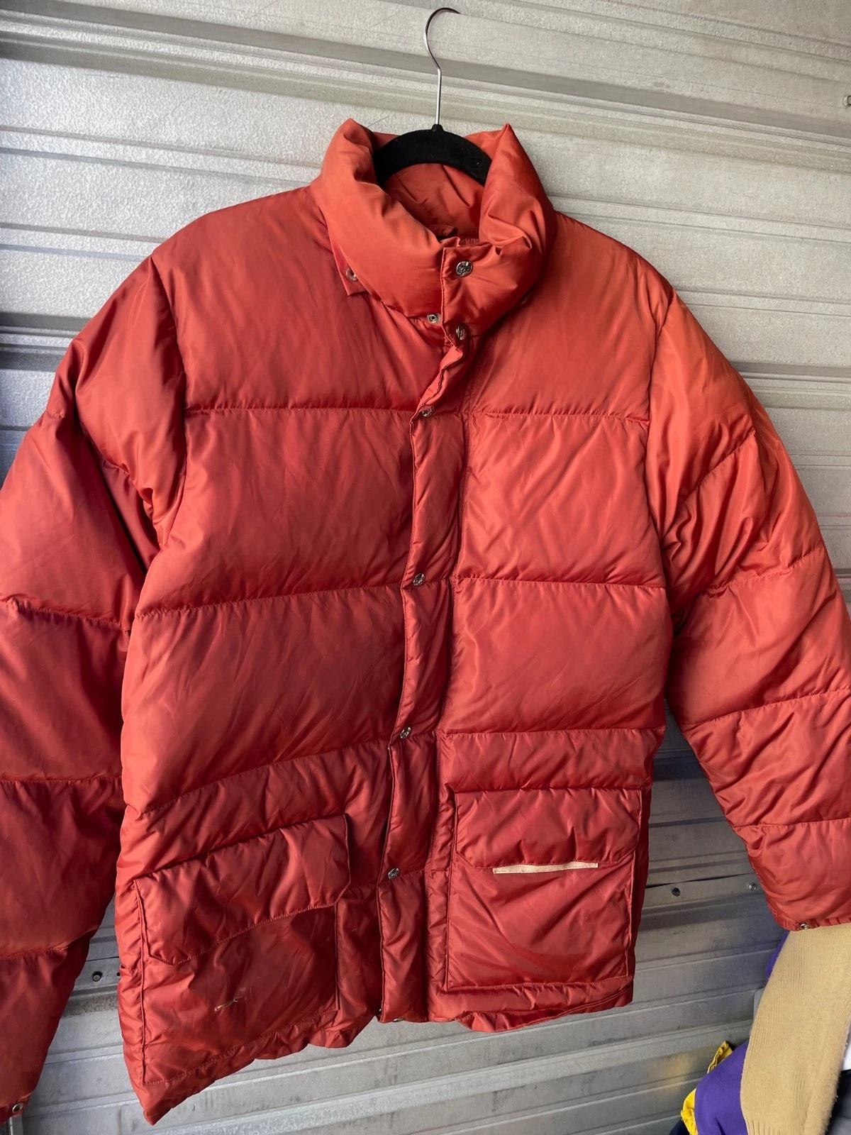 Vintage 70's/80's Snow Lion Down Puffer Parka Jacket Men's L Red Orange FLAW
