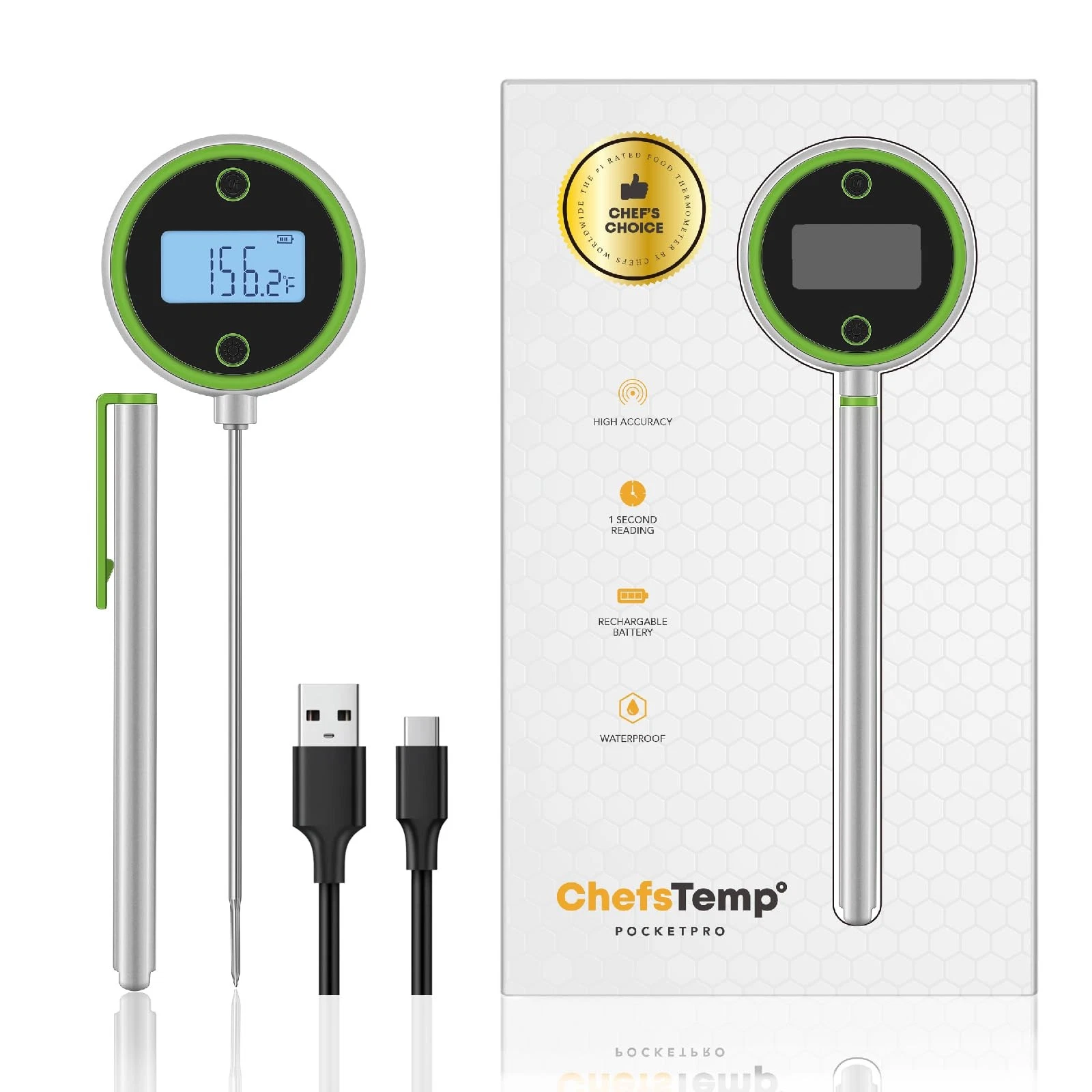 Pocket Pro 1-Second Instant Read Digital Meat Thermometer Rechargeable for Gr...