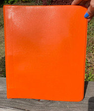 Vtg 1970s Groovy Bright Orange Vinyl 3-Ring B...