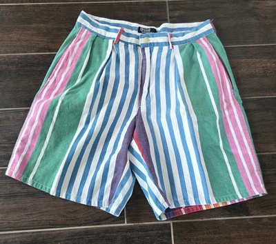 Vintage Polo Ralph Lauren Shorts Mens 28 Made In USA Pleated Striped Retro Prep - Image 1 of 4