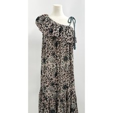 Ulla Johnson Daniela Coverup One Shoulder Ruffle Midi Dress Brown Floral L/XL