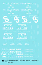 K4 O Scale Decals Chesapeake and Ohio Offset Twin Hopper White C O 1954-1957 