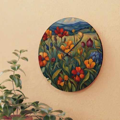 Wildflowers Art Acrylic Wall Clock 10.75 Inches - Picture 4 of 5