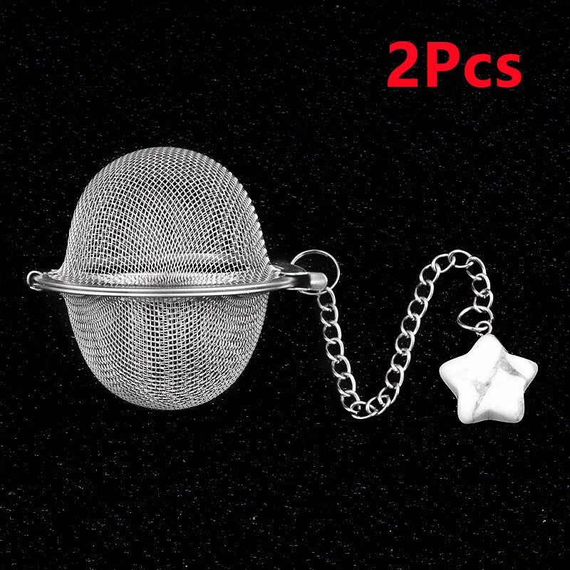2Pcs White Howlite Star Stainless Steel Tea Filter Strainer Ball Infusers ETY351