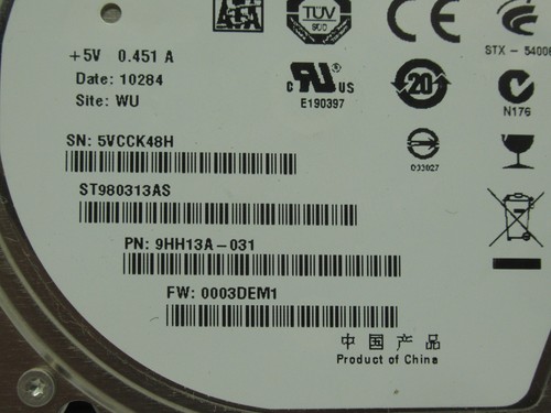 Seagate ST980313AS Internal Hard Drive Momentus 5400.6 80GB FW: 0003DEM1 USED - Picture 4 of 4