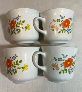 Set Of 4 Corelle Corning Wild Flower Spring Bouquet Coffee Tea Cups Ebay