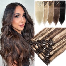 Double Drown 100 Remy Human Hair Extensions Clip In Soft Weft Full Head Brown