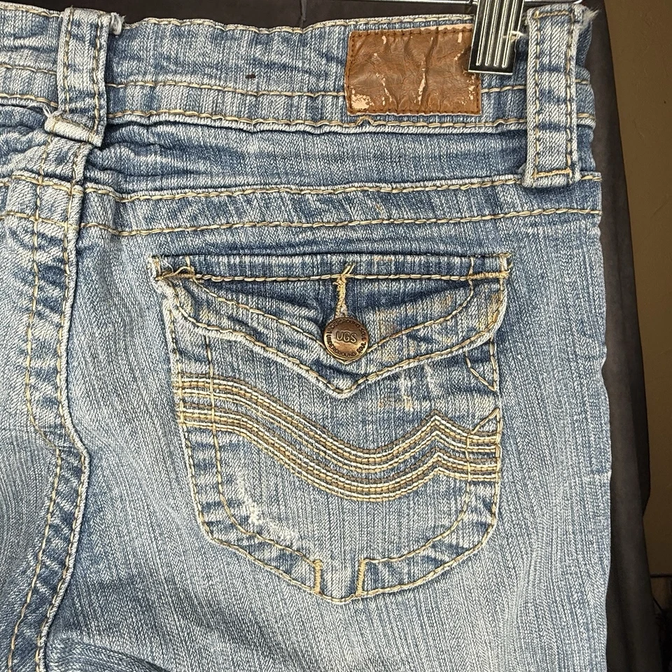 VINTAGE Soul Underground Women's Juniors Size 7 Jeans Low Rise Flare Blue Denim - Image 4 of 4