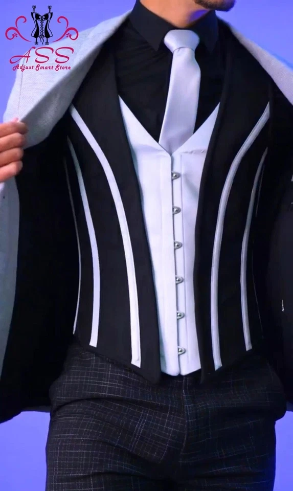 Men Corset Vest Steel Boned Waist Trainer Formal Cadual Corset Vest USA Sale - Image 2 of 4