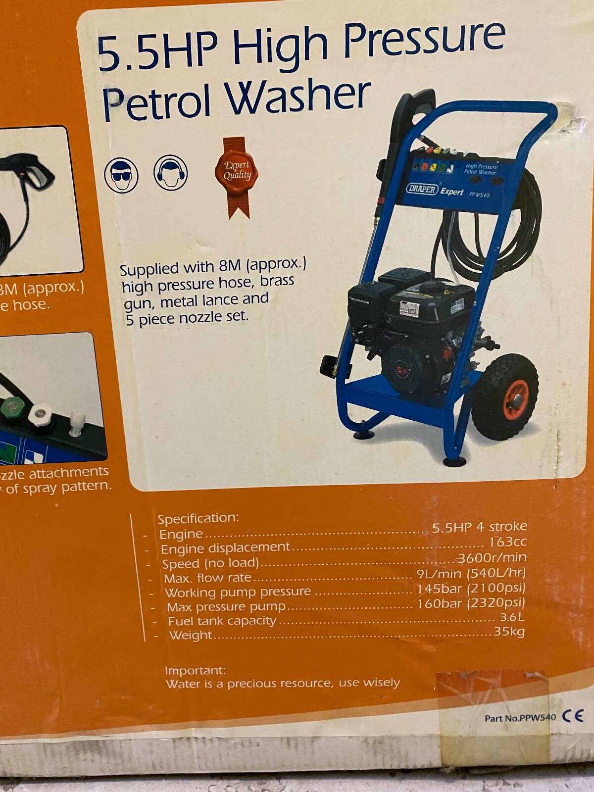 DRAPER EXPERT TOOLS 5.5HP Petrol High Pressure Washer (77593) Portable