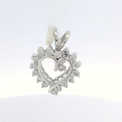 14K Weißgold 0,50ctw runder Brillantschliff Diamant offenes Herz Anhänger 1'' x 3/4''