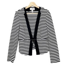 Joseph Ribkoff Striped Asymmetric Blazer Jacket Black White Long Sleeves Sz 6