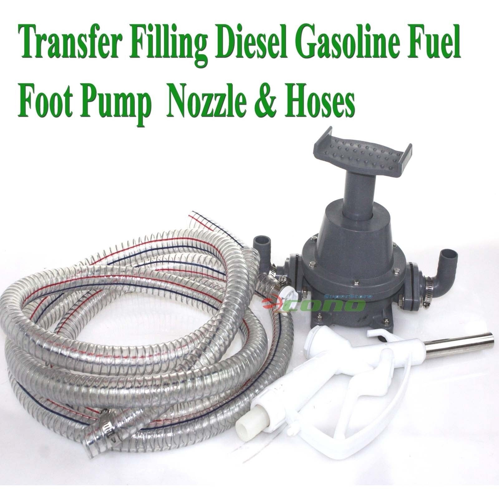 Transfer Refilling Gasoline Diesel Fuel Foot Pump Kit & Manual Nozzle w