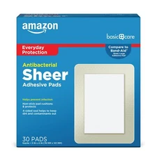 	All Health Antibacterial Sheer Adhesive Pad Bandages 3 in x 4 in 30 ct	