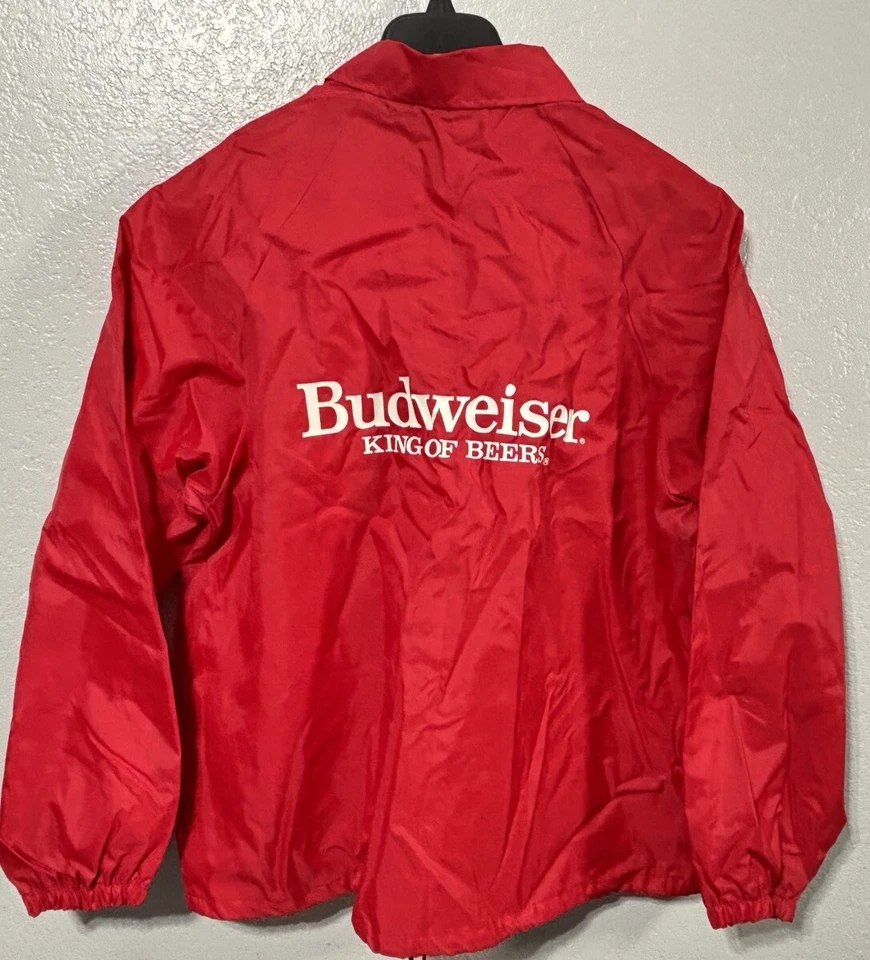 Vintage Cardinal Budweiser Windbreaker Jacket Red Snap Nylon XL VTG Beer - Image 2 of 4