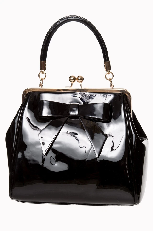 Black Retro American Vintage 50s Rockabilly Shiny Handbag Bag BANNED Apparel