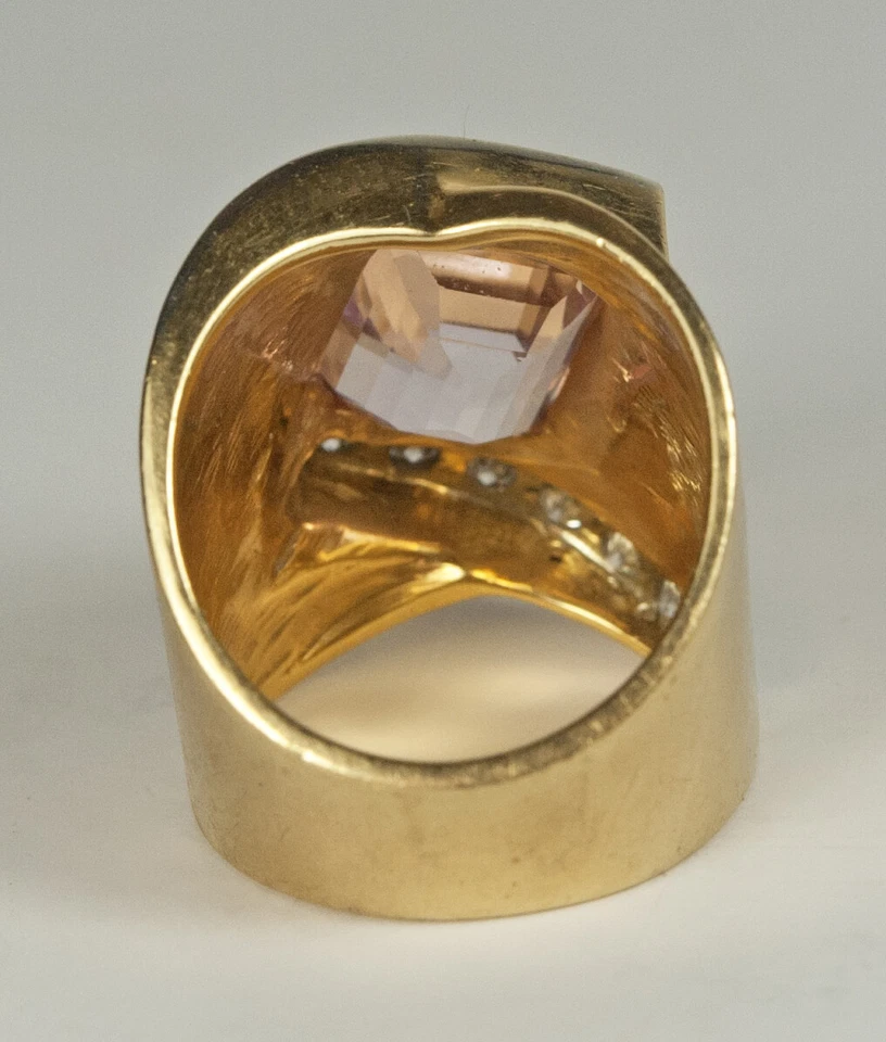 Anillo de diamantes y piedras preciosas de 5 quilates de kuncita rosa transparente natural 18 k alrededor de 1980 Foto 3 de 4