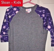 NWT LuLaRoe Kids' SLOAN Size 4 BASEBALL TEE Grey PURPLE FLORAL Sleeves UNICORN