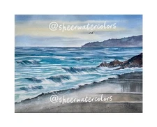 Sheerwatercolors Original Painting Seascape Ocean Coastal Decor Sunset 11x14
