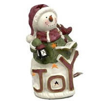 Elements Porcelain Lighted Bisque Snowman JOY...
