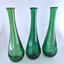 Green Bottles x 3 Painted Glass Genie Vases Flowers Home Decor Flower 25cm