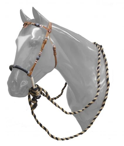 Western Horse Bosal Hackamore Bridle Headstall w/ Real Horse Hair Mecate Reins