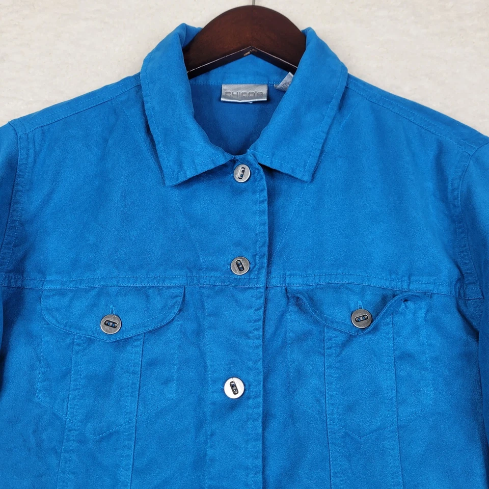 Camisa Chicos Para Mujer 1 Mediana Azul Imitación Gamuza Manga Larga Camisa Abotonada Foto 3 de 4