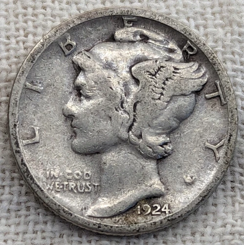1924 S Mercury Dime VG/Fine : Low Mintage 7.1M (Only 4,000 Left) -.9 Fine Silver