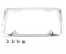 1PC SLIM CHROME STAINLESS STEEL LICENSE PLATE FRAME + SCREW CAPS /SLIM 4 HOLE CF