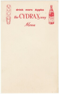 Original leere Speisekarte Förderung Whiteway's Cydrax (alkoholfrei) um 1940