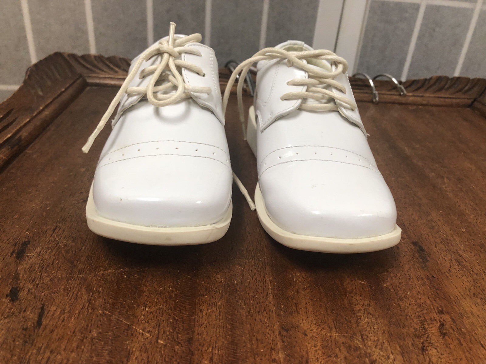 SAOLA Scarpe ragazzo formali bianche taglia 7 5 lacci punta piatta suola in gomma antiscivolo.!