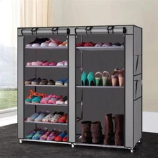 Portable Shoe Rack Home Organizer Cabinet 9 Shelf Storage Closet with Cover