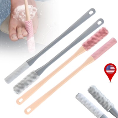 2× Toe Gap Cleaning Brush 15.7'' Foot Scrubber Silicone Shower Long Handle Brush