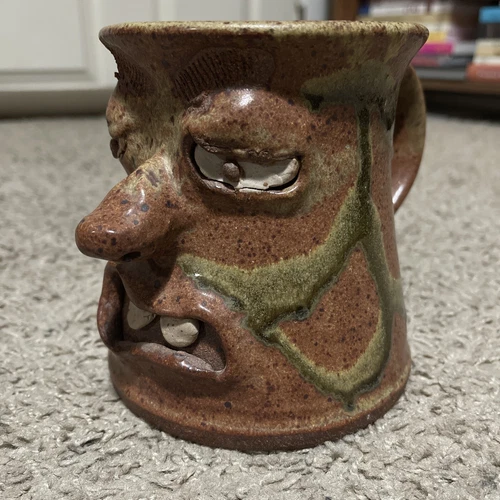 VTG Ugly Face 3D Mug Stein Signed EA Chris The Judge Stoneware Man Pot Large