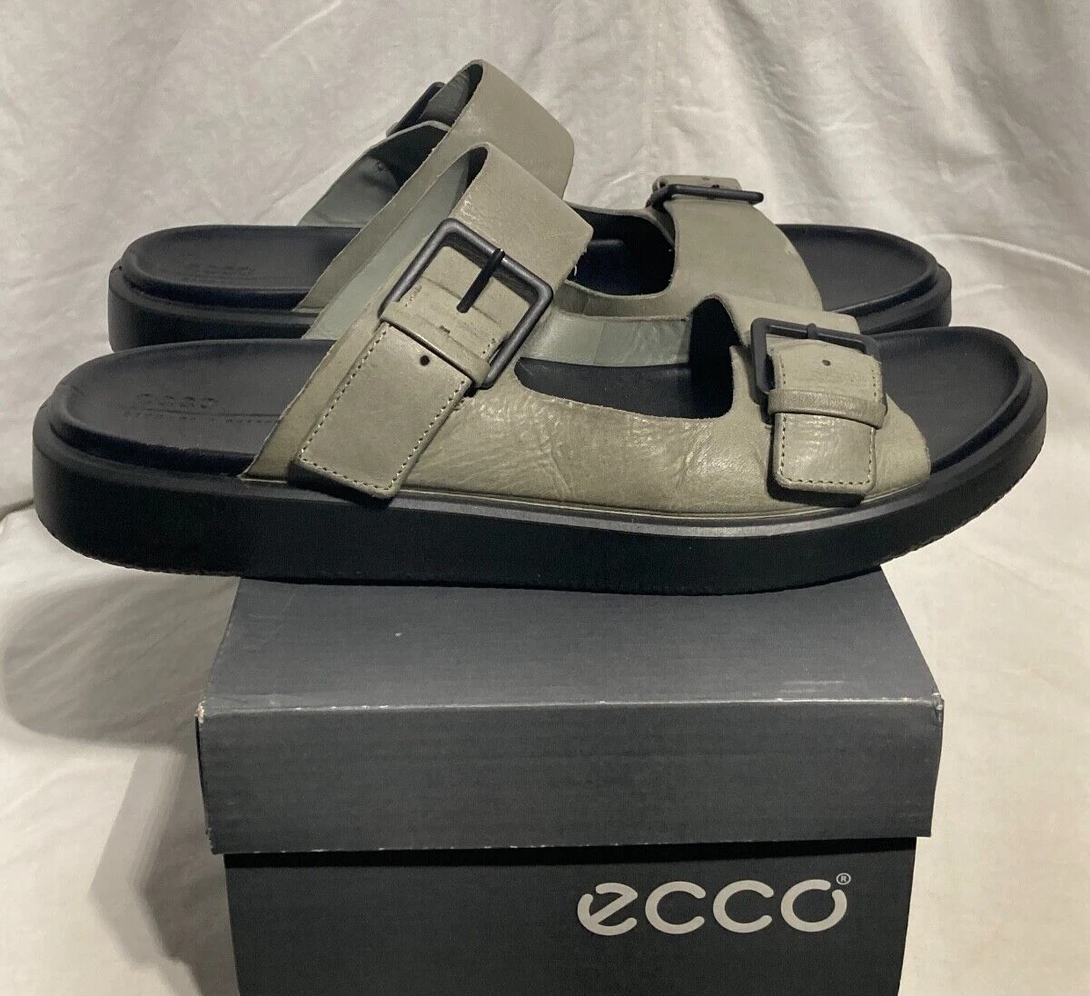 Ecco Flowt LX M Slide Leather Strap Sandals BLACK Gray 13-13.5 M 47 | eBay