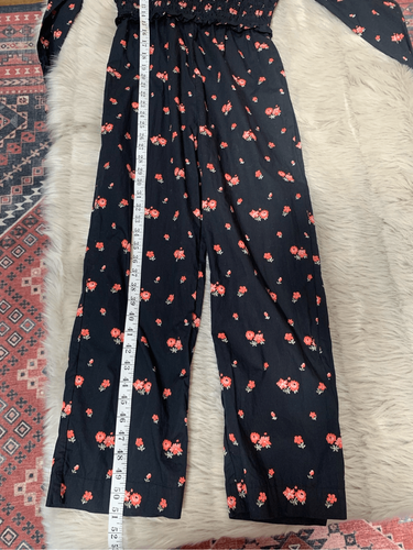 J. Crew Crewcuts Floral Smocked Jumpsuit Black Pink Ruffled Cotton Size 14 - Picture 6 of 7