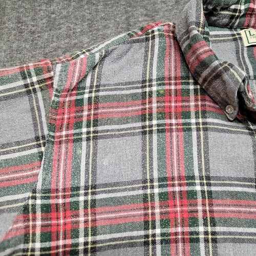 Vintage LL Bean Flannel Plaid Men's Sz Large Tall Red Gray USA Made Stains Hole - Picture 5 of 16